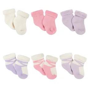 6-Pack Baby Girls Bunny Ballerina Wiggle Proof Terry Bootie Socks