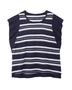 Alessandra Flutter Sleeve Tee | Navy / White