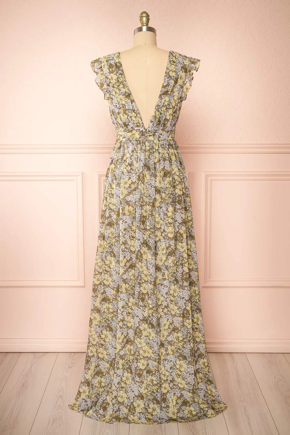 Alinia | Floral Chiffon Maxi Dress w/ Plunging Neckline