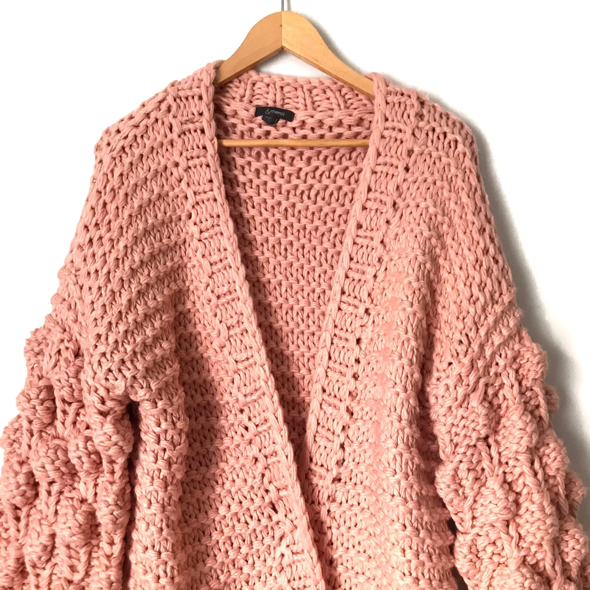 &Merci Hold Your Attention Pom Pom Sleeve Knit Cardigan- Size S