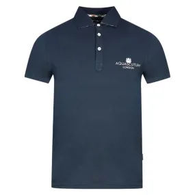 Aquascutum London Bold Logo Navy Blue Polo Shirt