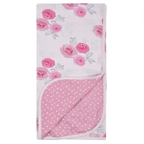 Baby Girls Comfy Stretch Roses & Bunnies Reversible Baby Blanket