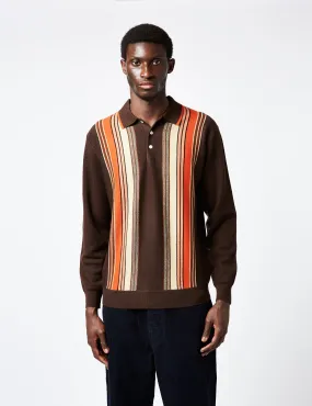 Beams Plus Knit Polo (Stripe) - Dark Brown