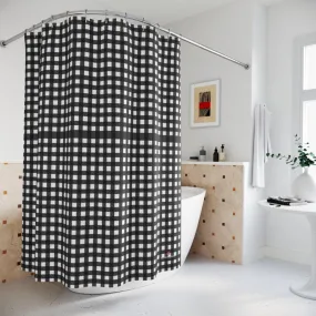 Black Plaid Polyester Shower Curtain, 71" × 74" Modern Bathroom Shower Curtains-Printed in USA