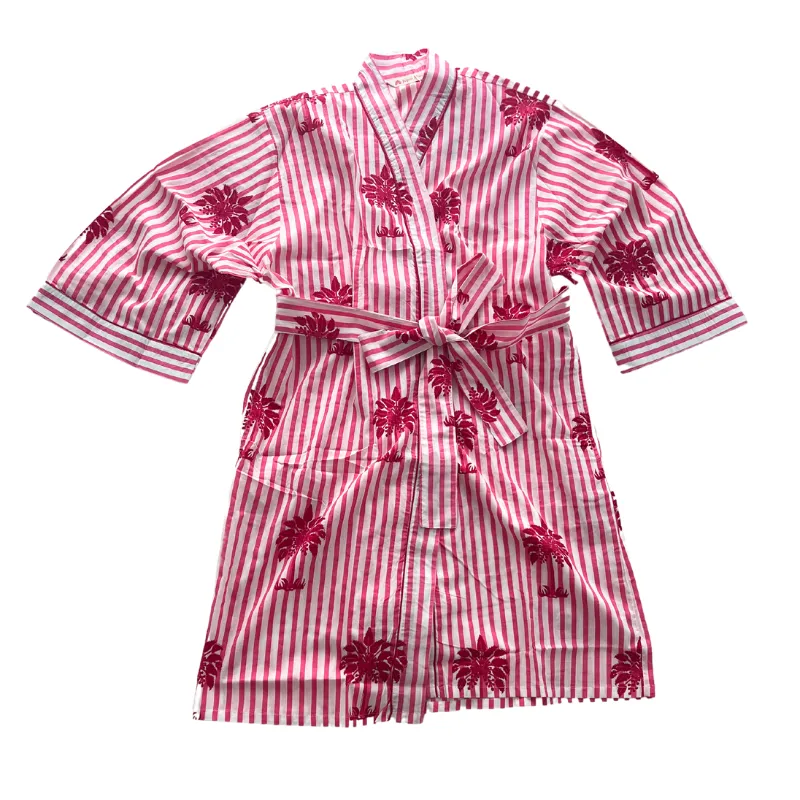 Block Print Cotton Robe | Pink Palms