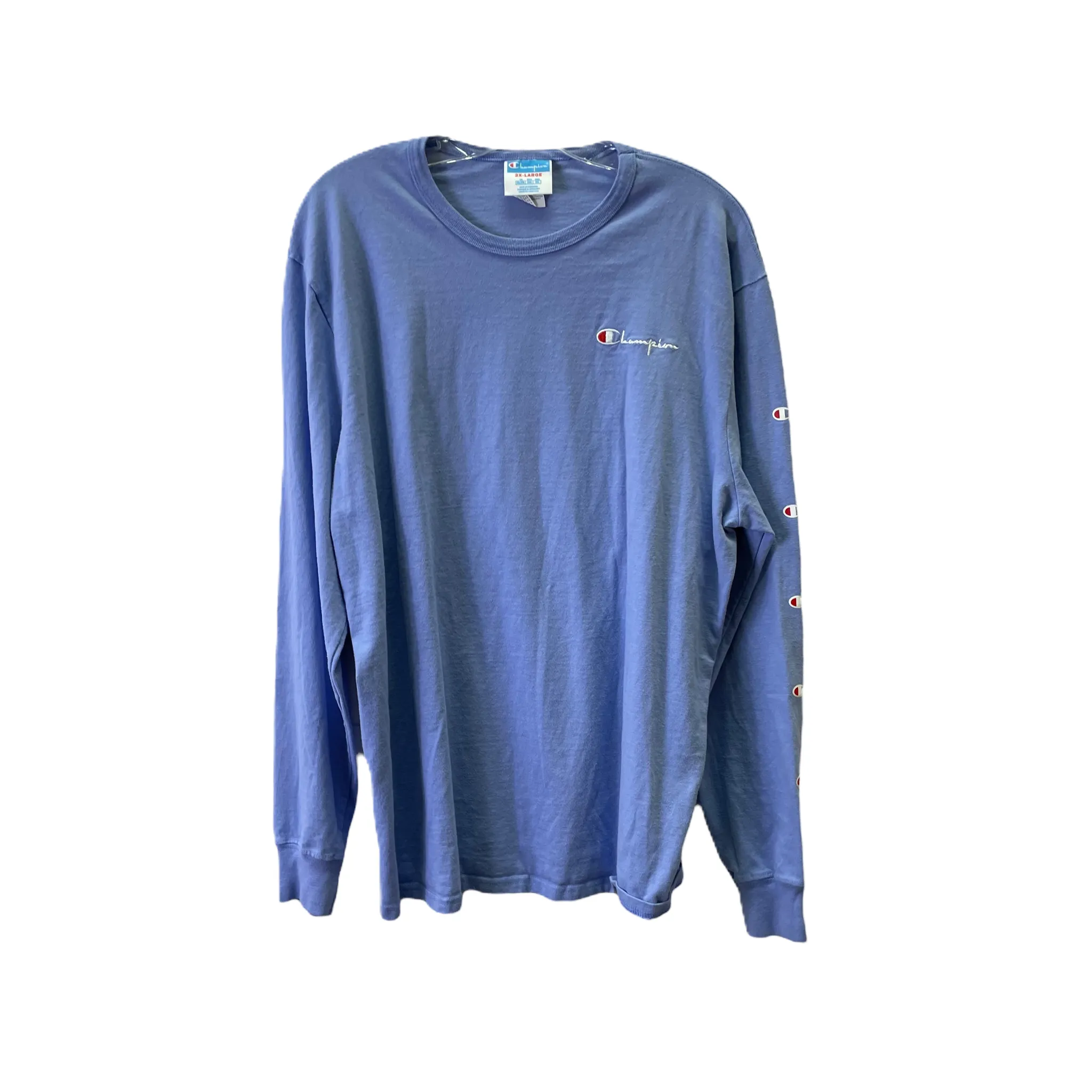 Blue Athletic Top Long Sleeve Crewneck By Champion, Size: 2x