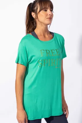 Blusa Alongada com Fenda Verde Free Spirit