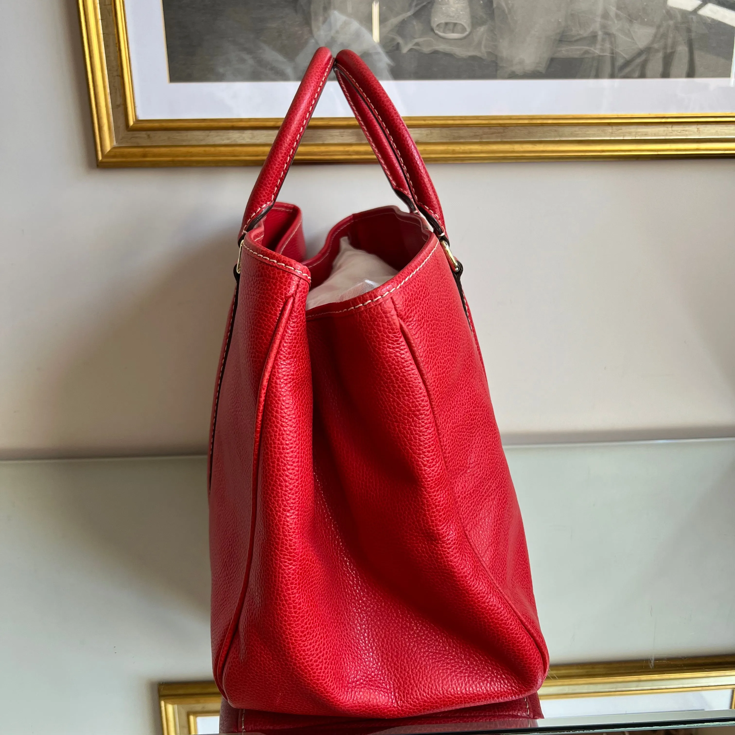 Bolsa Carolina Herrera Tote em Couro Vermelho Ferragem Dourada