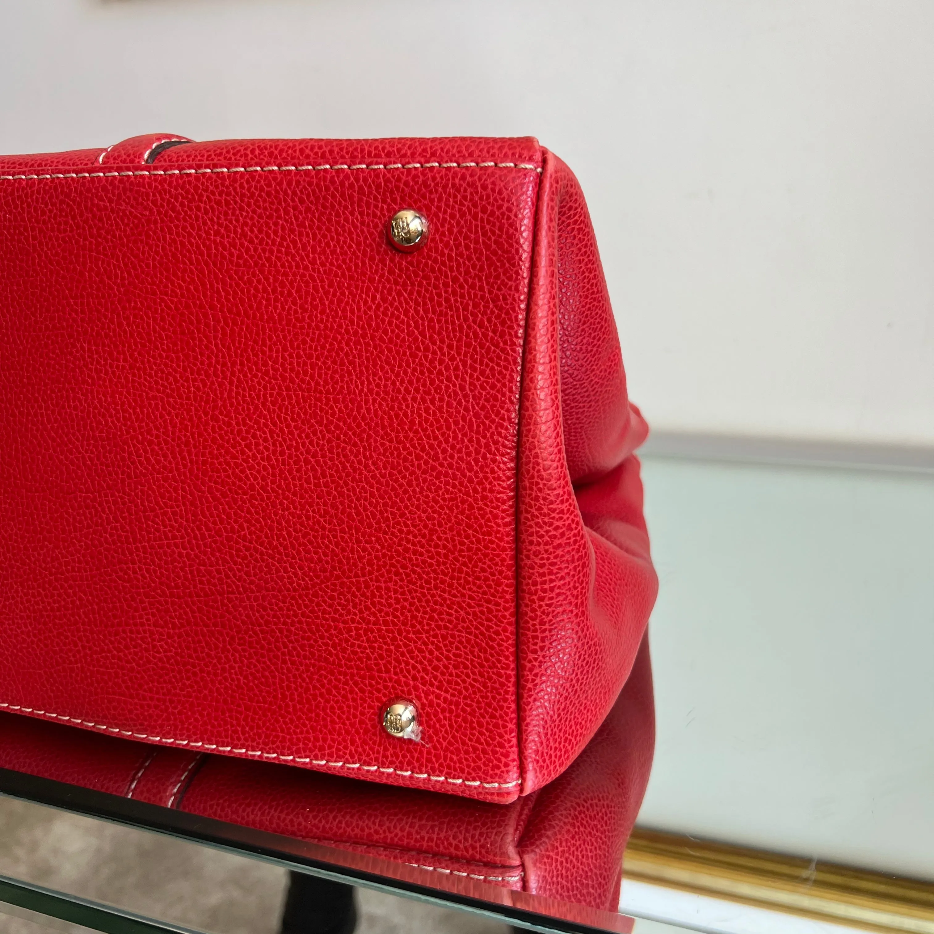 Bolsa Carolina Herrera Tote em Couro Vermelho Ferragem Dourada