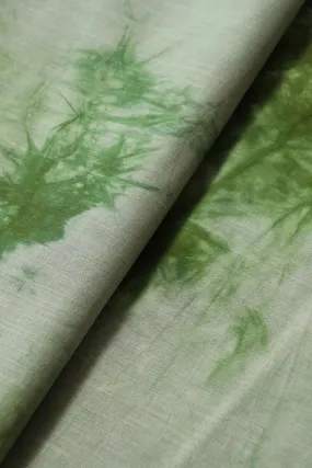 Bottle Green And Olive Tie & Dye Shibori Print On Pure Mul Cotton Fabric