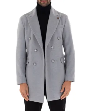 Cappotto Doppiopetto Uomo Giaccone Con Colletto Grigio Elegante GIOSAL-G2759A