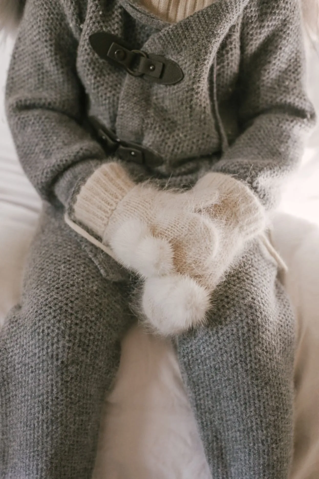 Cashmere Cream Mittens with Poms