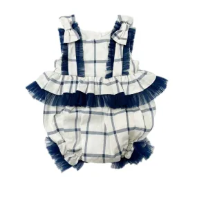 Checkered Linen Ruffle Romper