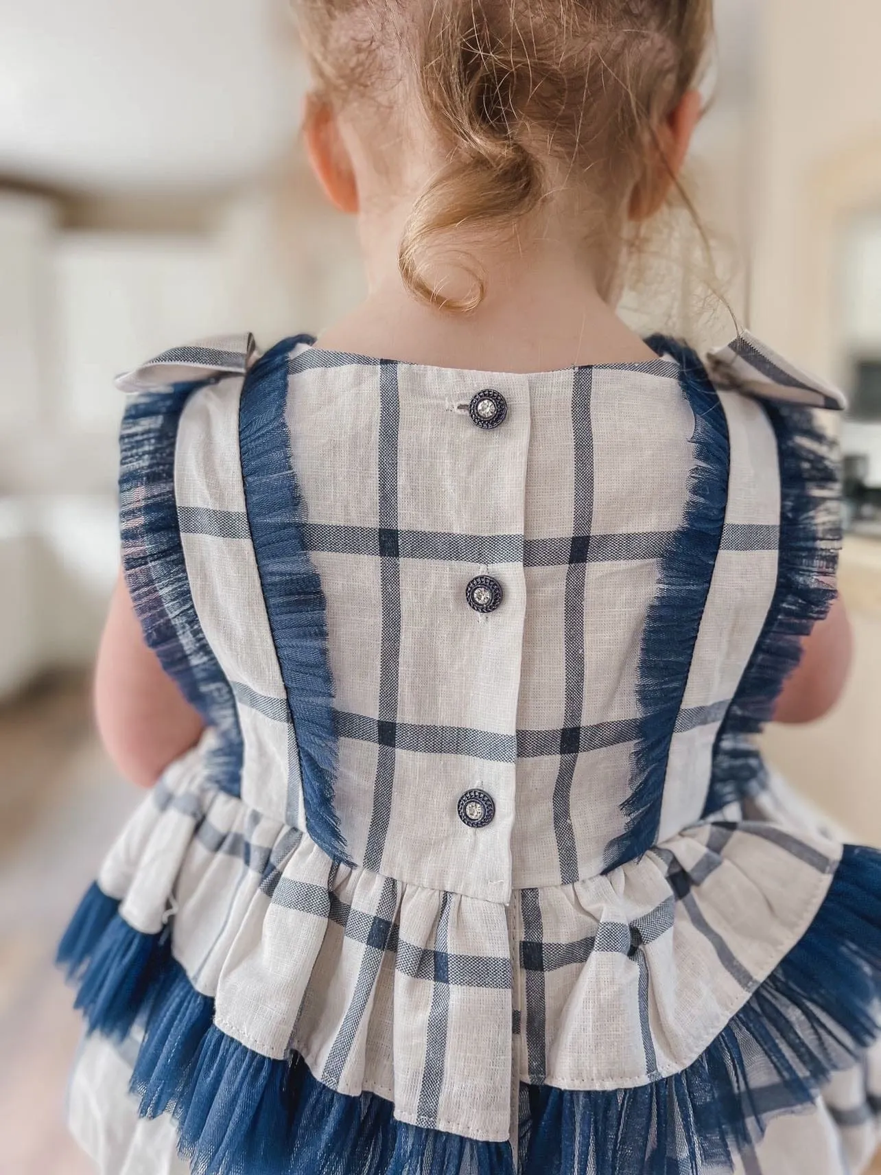 Checkered Linen Ruffle Romper