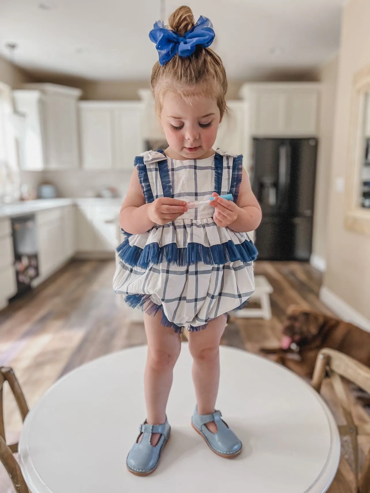 Checkered Linen Ruffle Romper