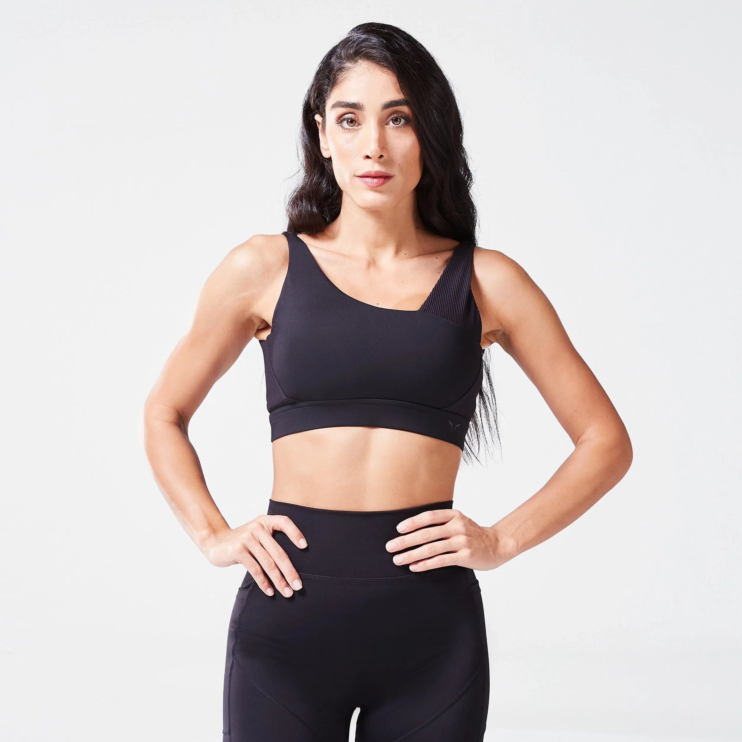 Code Ribbed Asymmetric Bra - Black