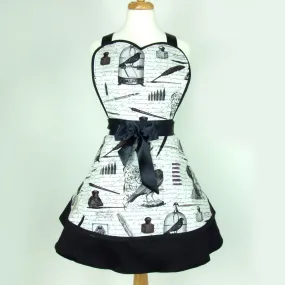 Edgar Allen Poe Inspired Two Skirt Apron / Black and white #A-2TE556