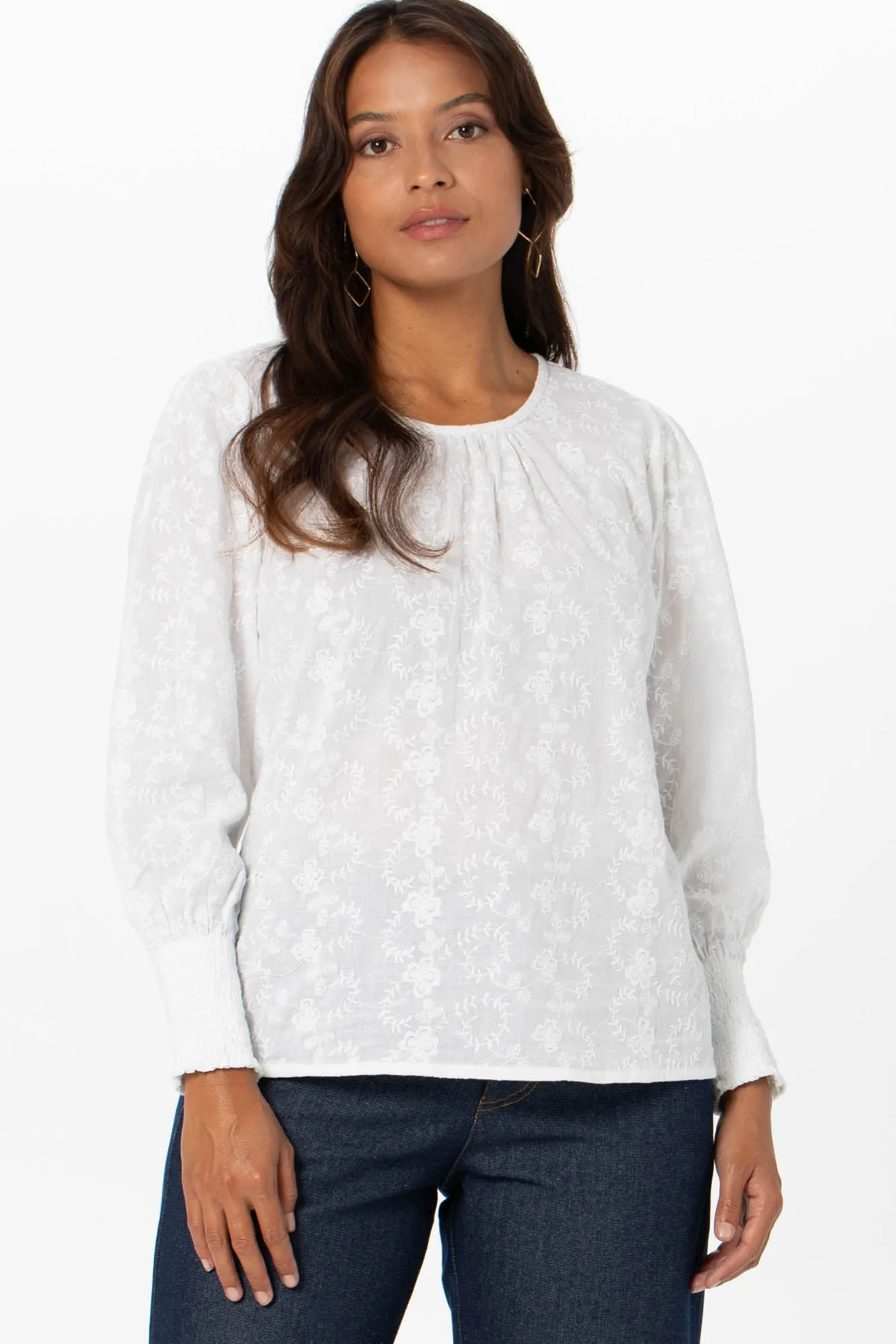 Farah Top White Embroidery