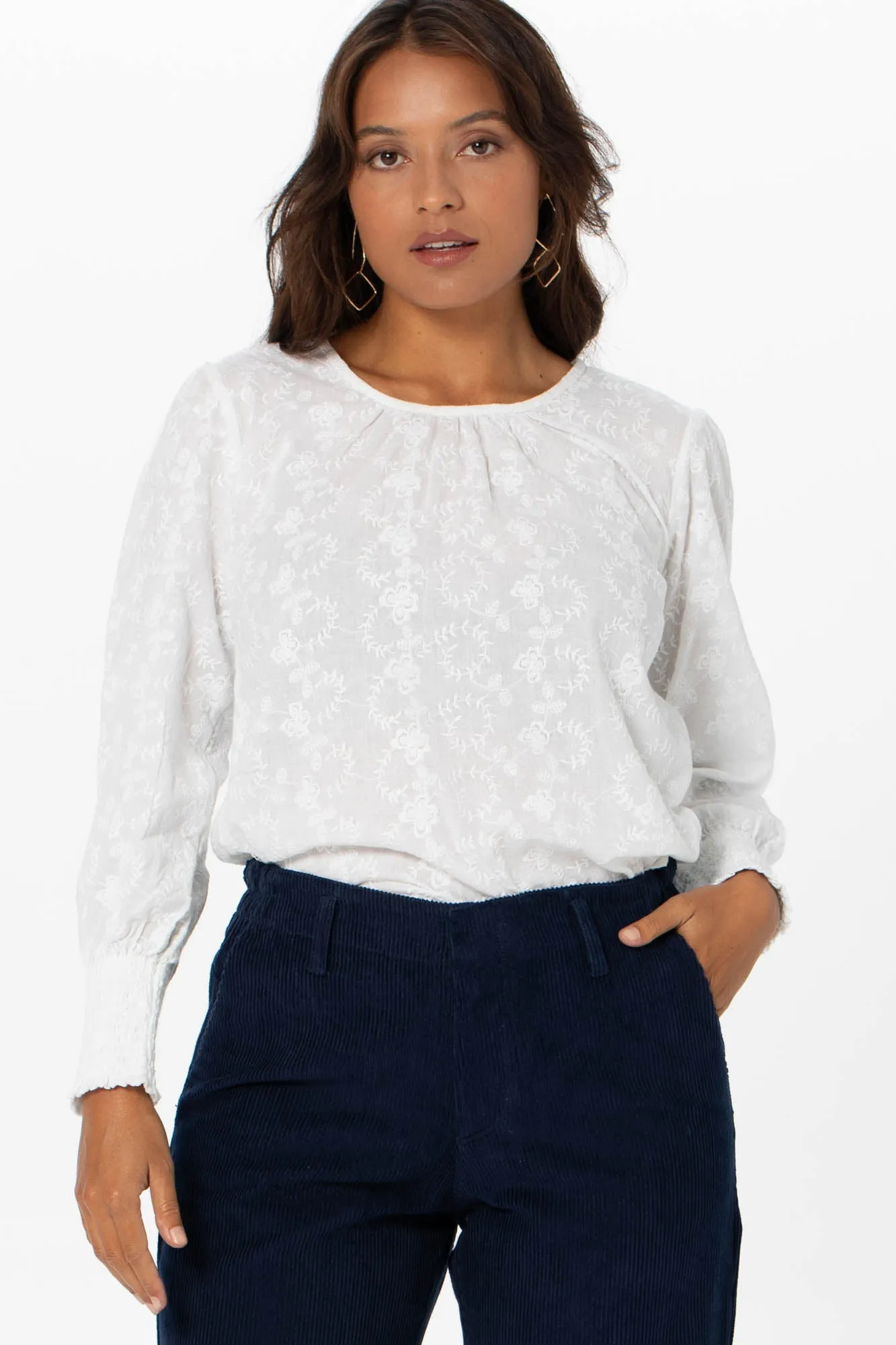 Farah Top White Embroidery