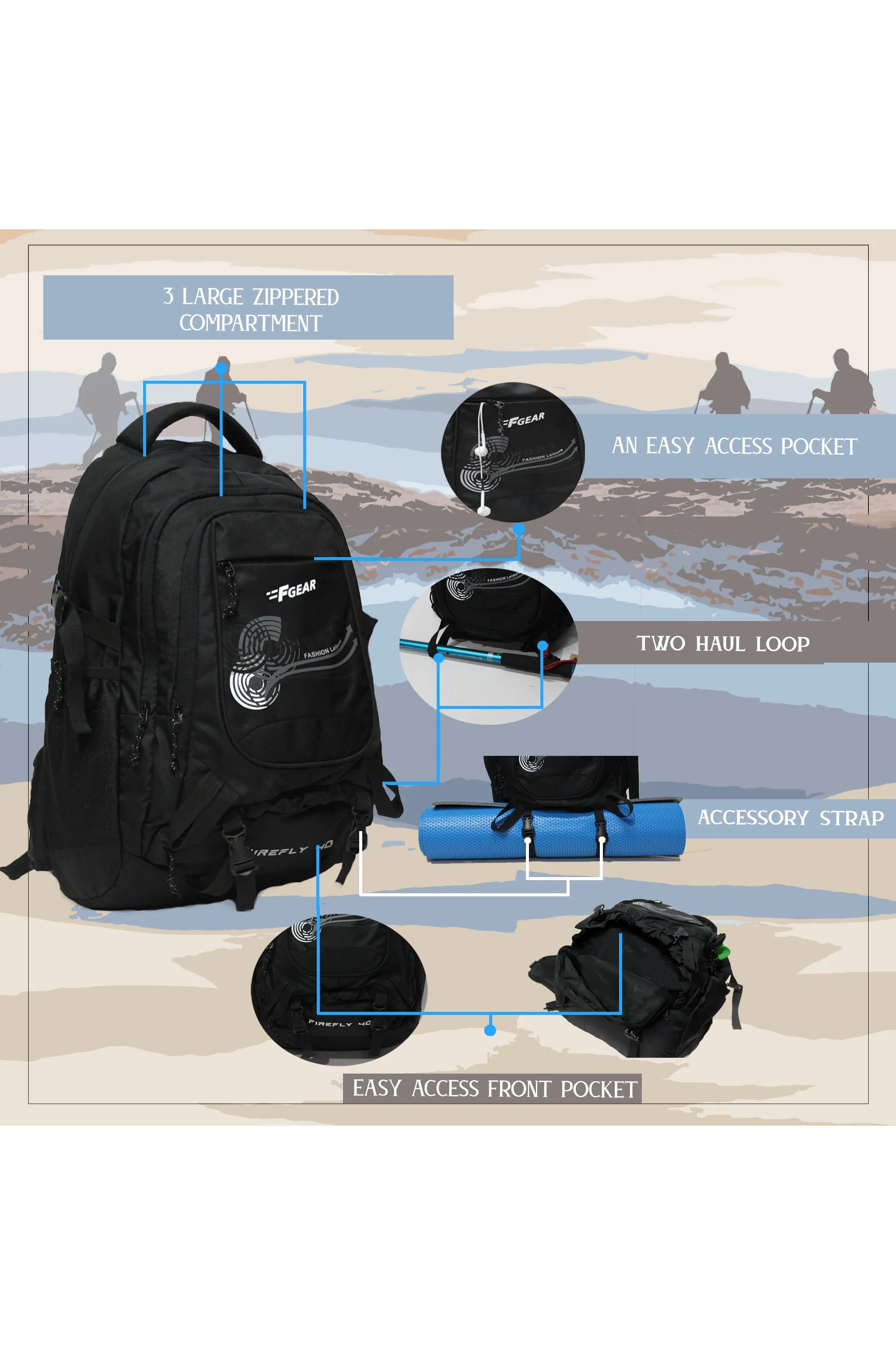 Firefly Doby 40L Black Rucksack