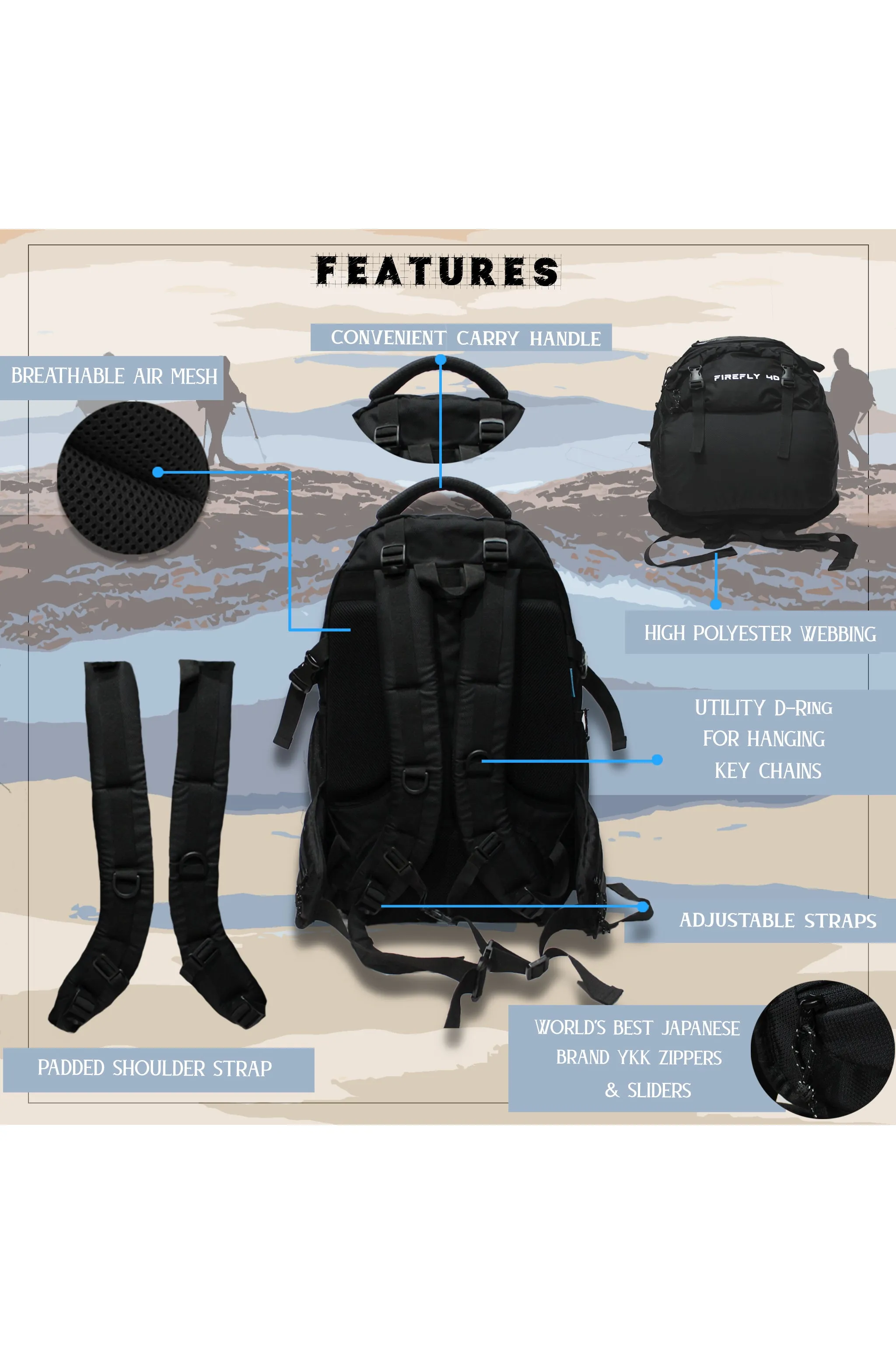 Firefly Doby 40L Black Rucksack