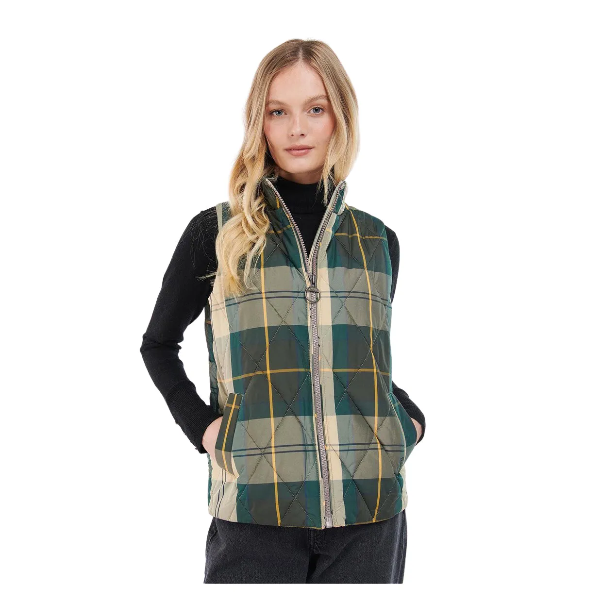 Gilet Donna Barbour Corry Liner Beige / Verde / Giallo