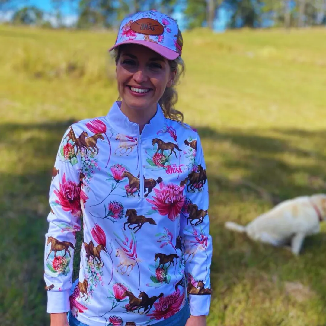 Girls Equestrian Shirt 'Petals & Ponies' with white equestrian collar.