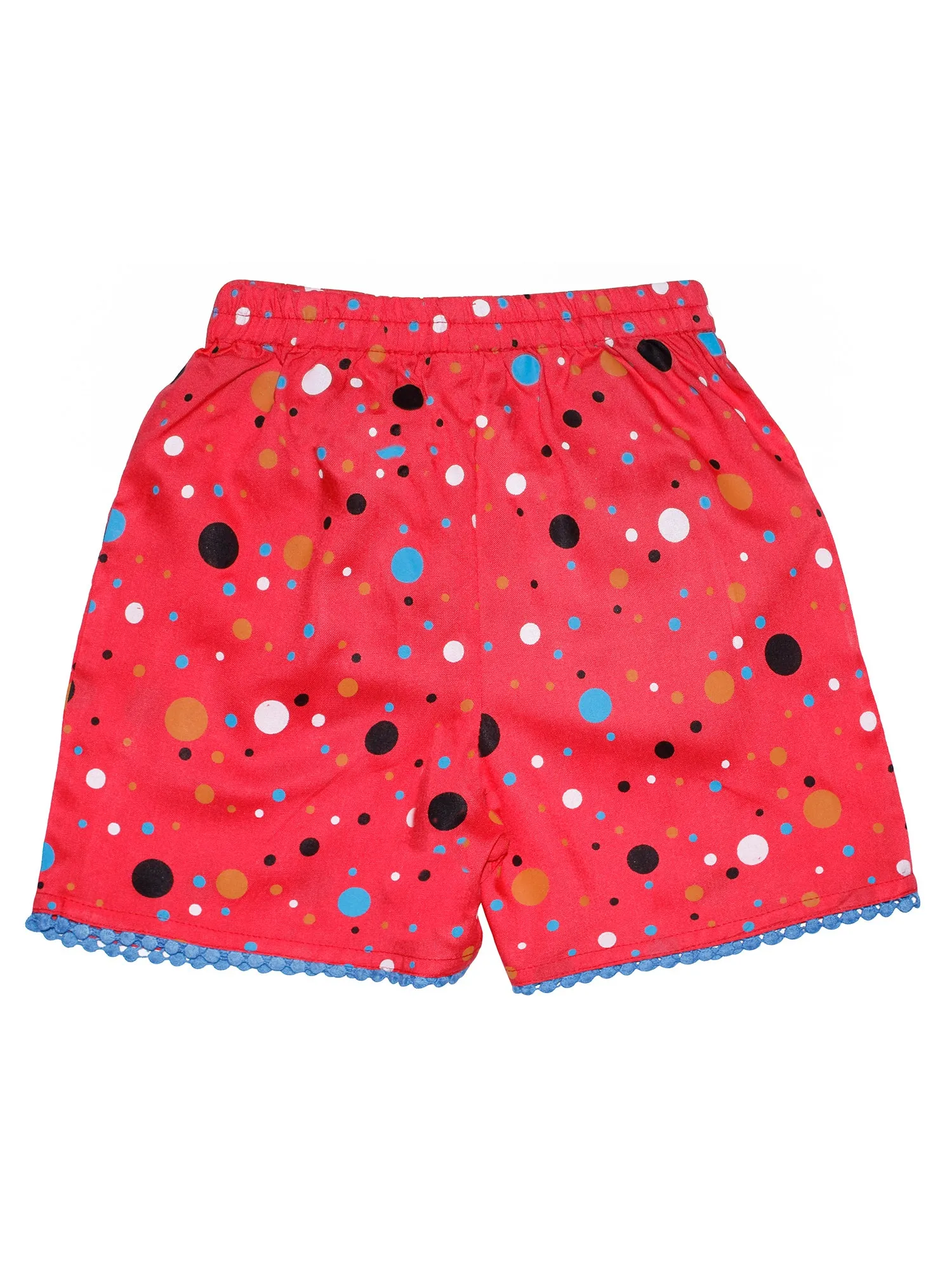 Girls Polka Printed Woven Shorts With Lace Hem