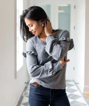 Heather Grey Long Sleeve Ruffle Sweatshirt