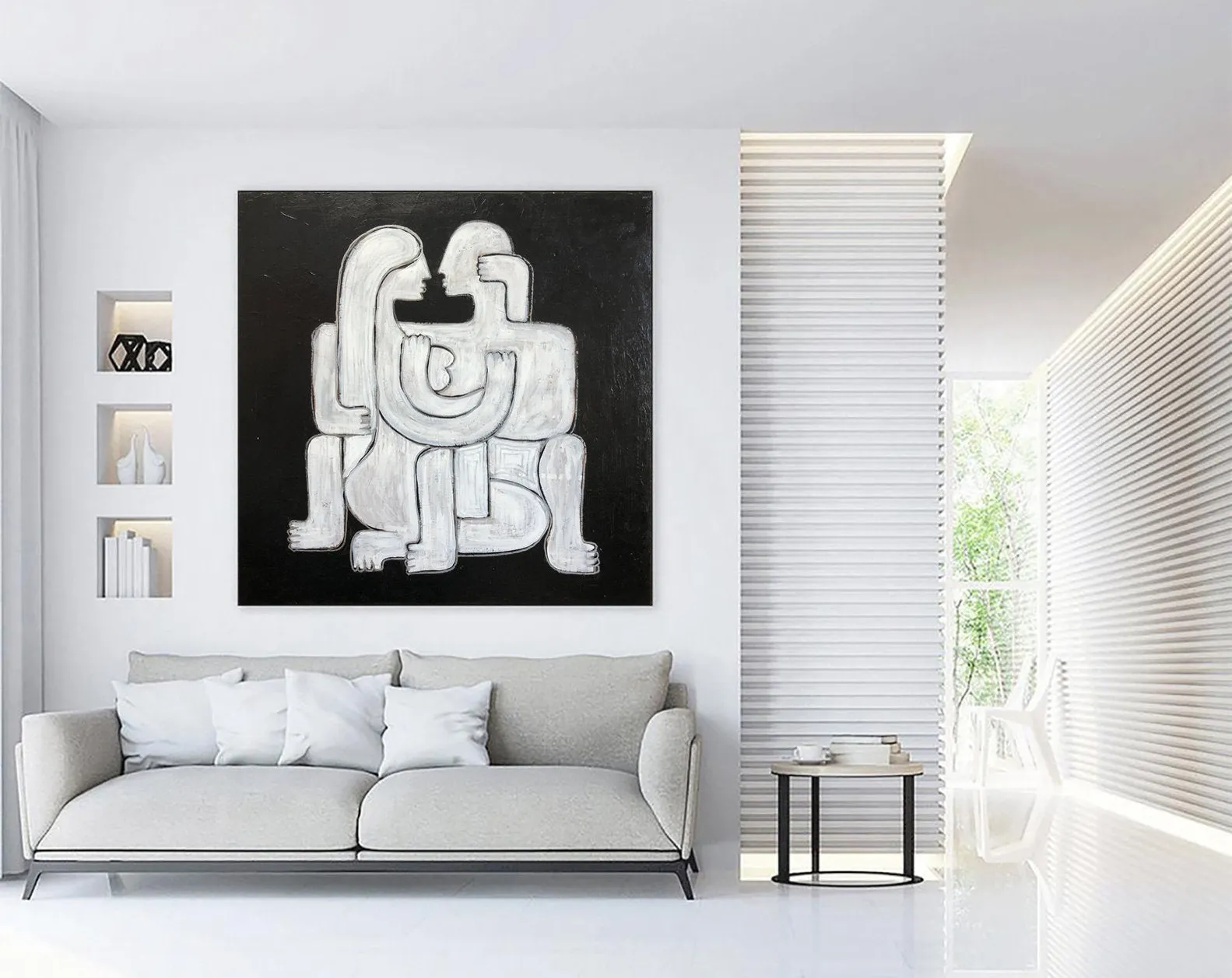 Human Black And White Paintings On Canvas White Couple Living Room Art Kp036