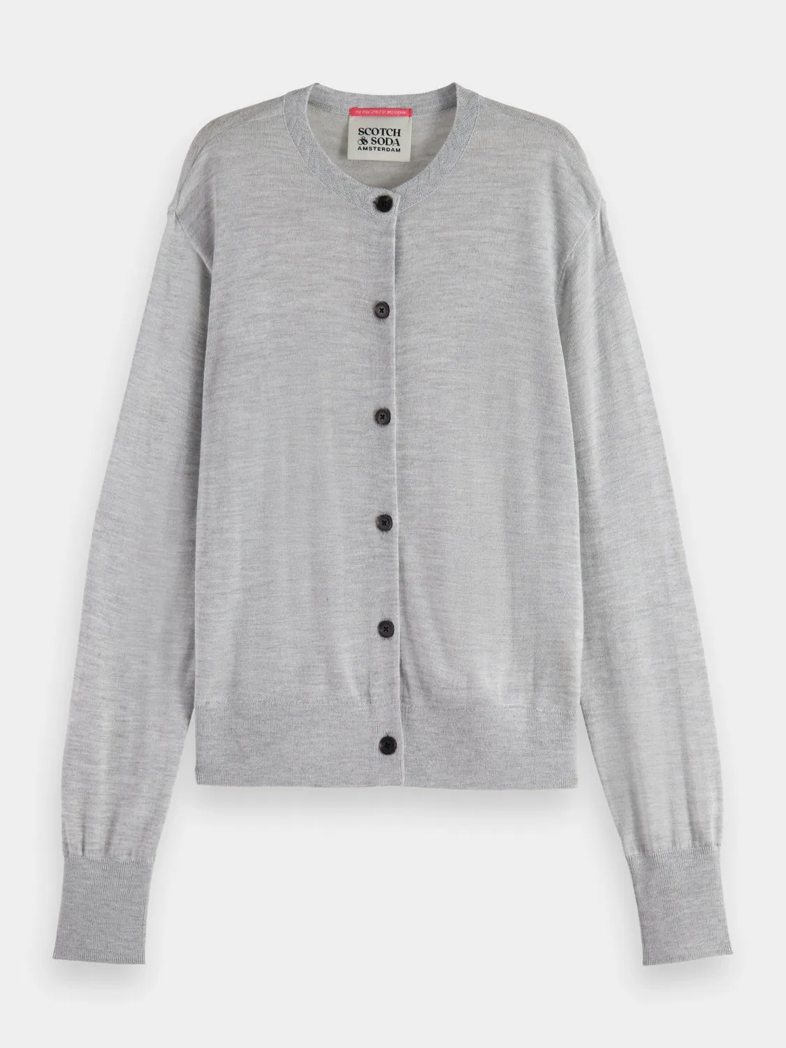 Jacquard trim crewneck cardigan