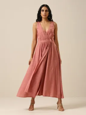 Light Mauve Slub Texture Sleeveless Wrap Dress