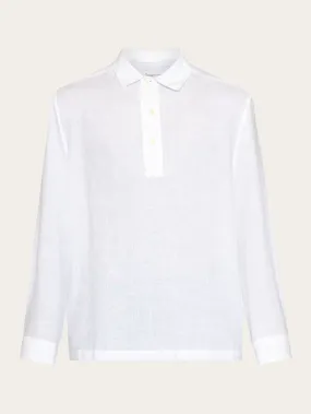 Loose linen polo shirt - GOTS/Vegan - Bright White