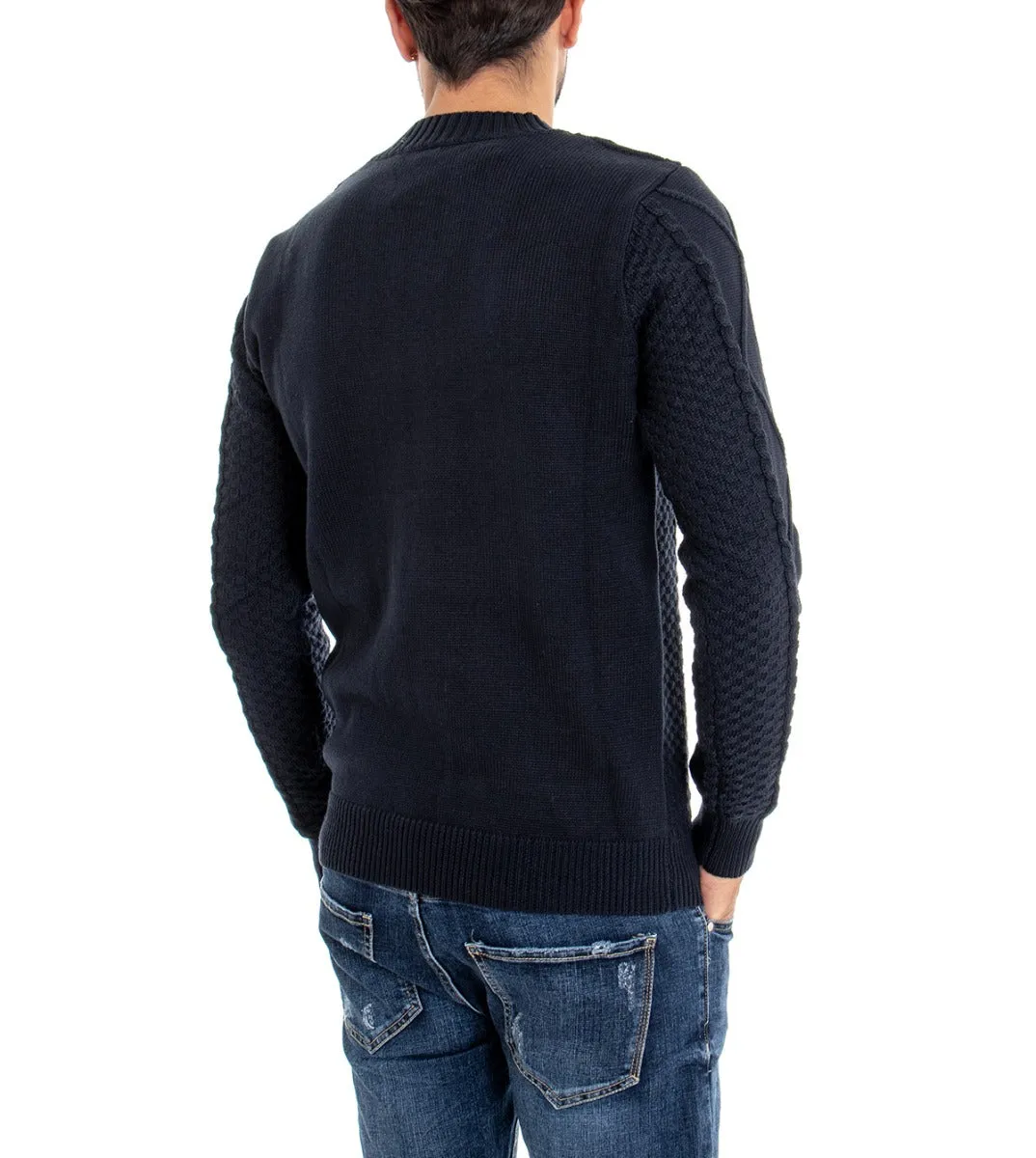 Maglioncino Uomo Maglia Girocollo Pullover Blu Trama Intrecciata GIOSAL-M1862A