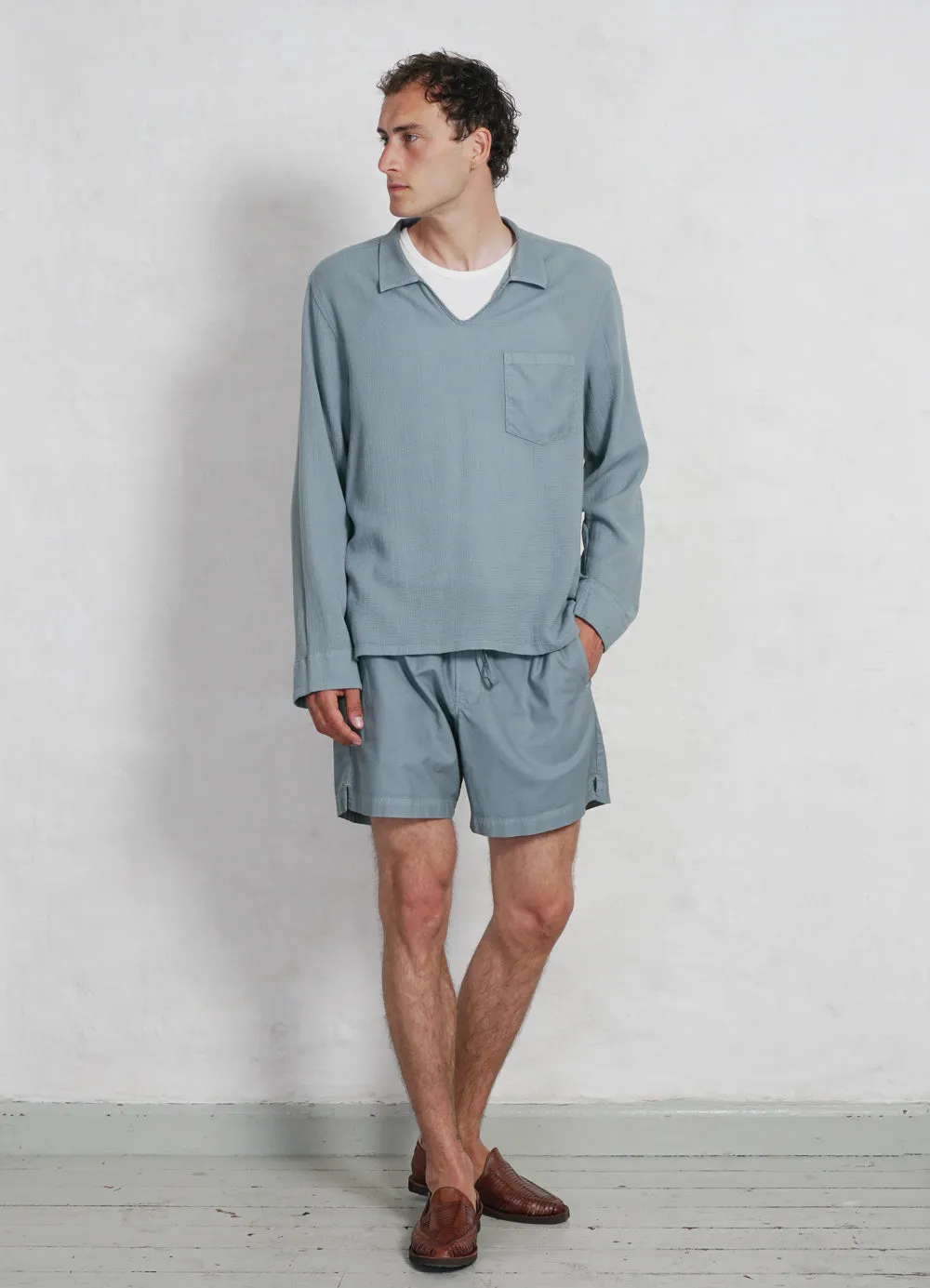 MARIUS | Casual Gauze Pull-on Shirt | Lagoon