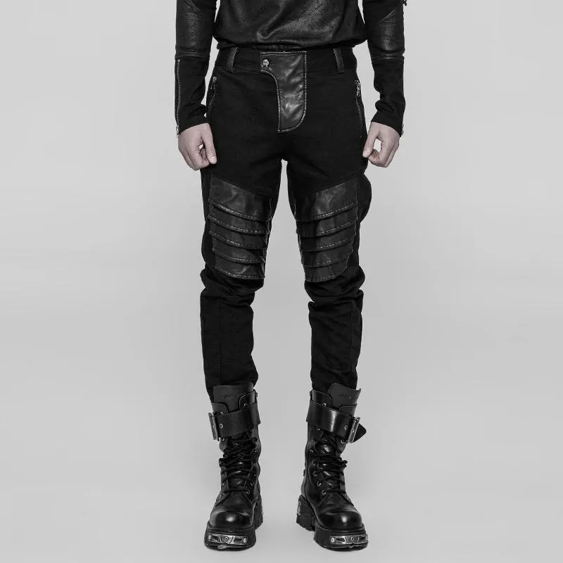 Men's Faux Leather Patch Punk Pants