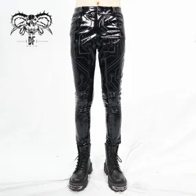 Men's Gothic Lines PU Skinny Pants