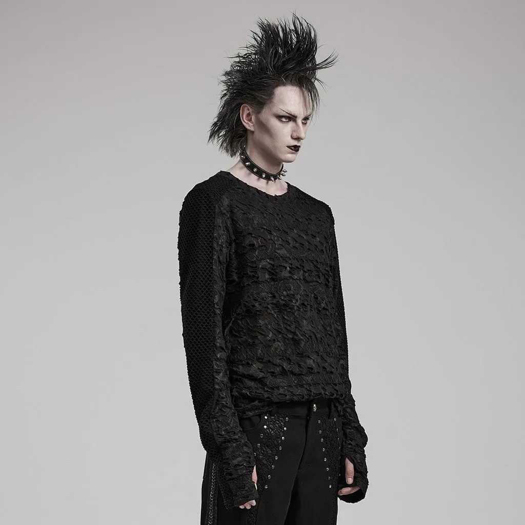 Men's Gothic Mesh Splice Long Sleeve Shirt