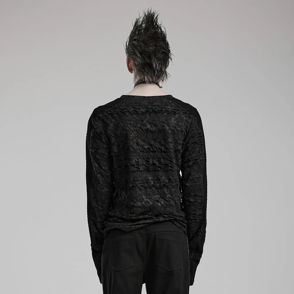 Men's Gothic Mesh Splice Long Sleeve Shirt