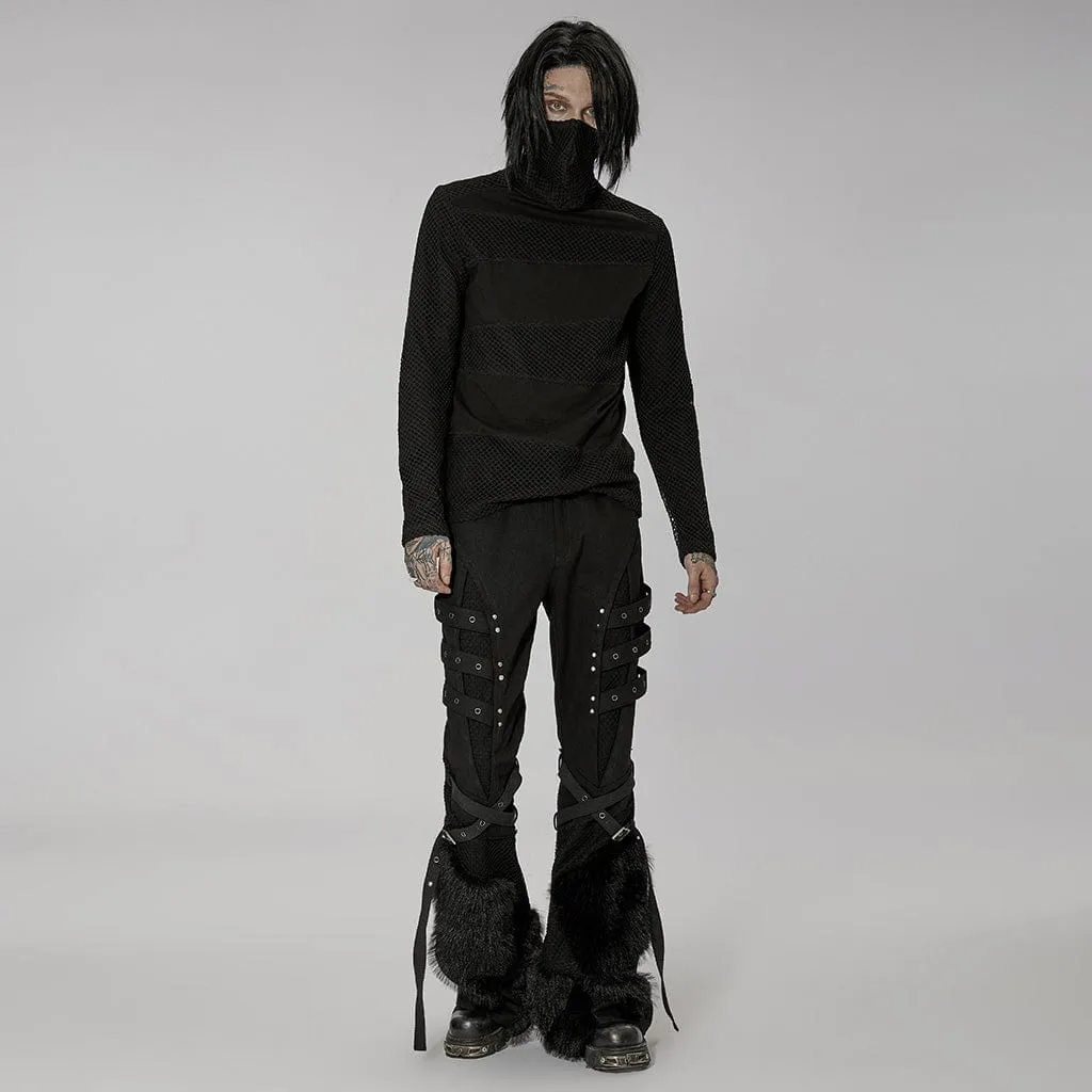 Men's Gothic Mesh Splice Masked Shirt