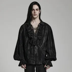 Men's Gothic Plunging Lantern Sleeved Ruffled Shirt