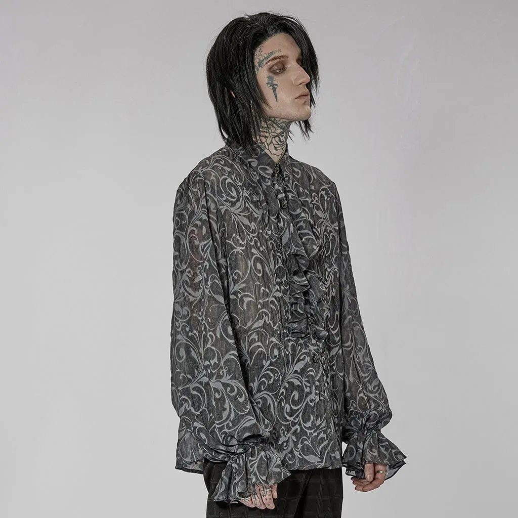 Men's Gothic Puff Sleeved Embossed Ruched Shirt