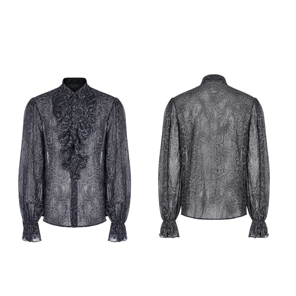 Men's Gothic Puff Sleeved Embossed Ruched Shirt