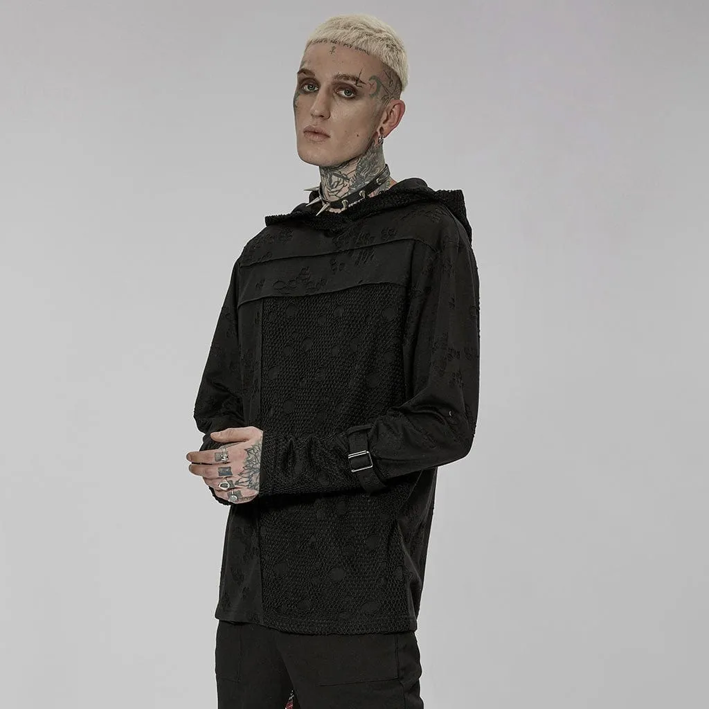 Men's Gothic Ripped Mesh Splice Hoodies