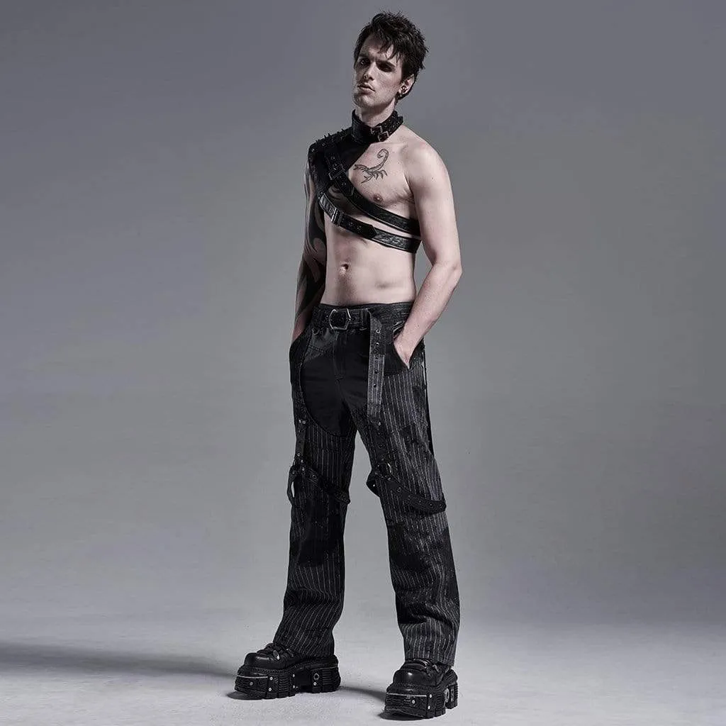 Men's Gothic Slash Shoulder Harnesses With Rivets And Chains