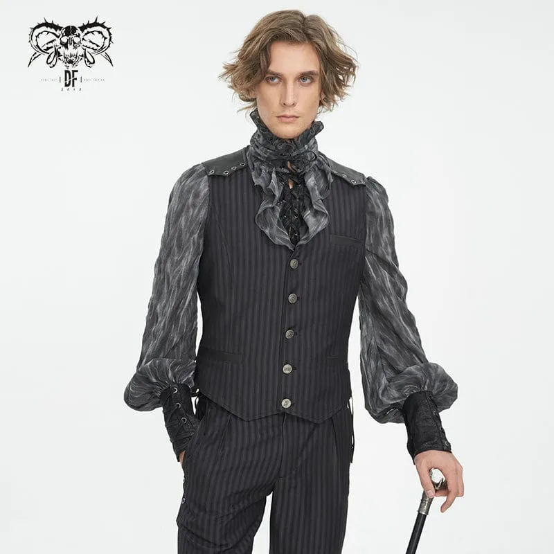 Men's Gothic Striped Faux Leather Splice Vest