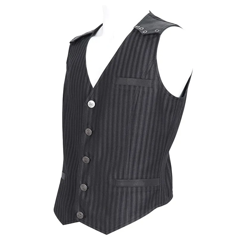 Men's Gothic Striped Faux Leather Splice Vest