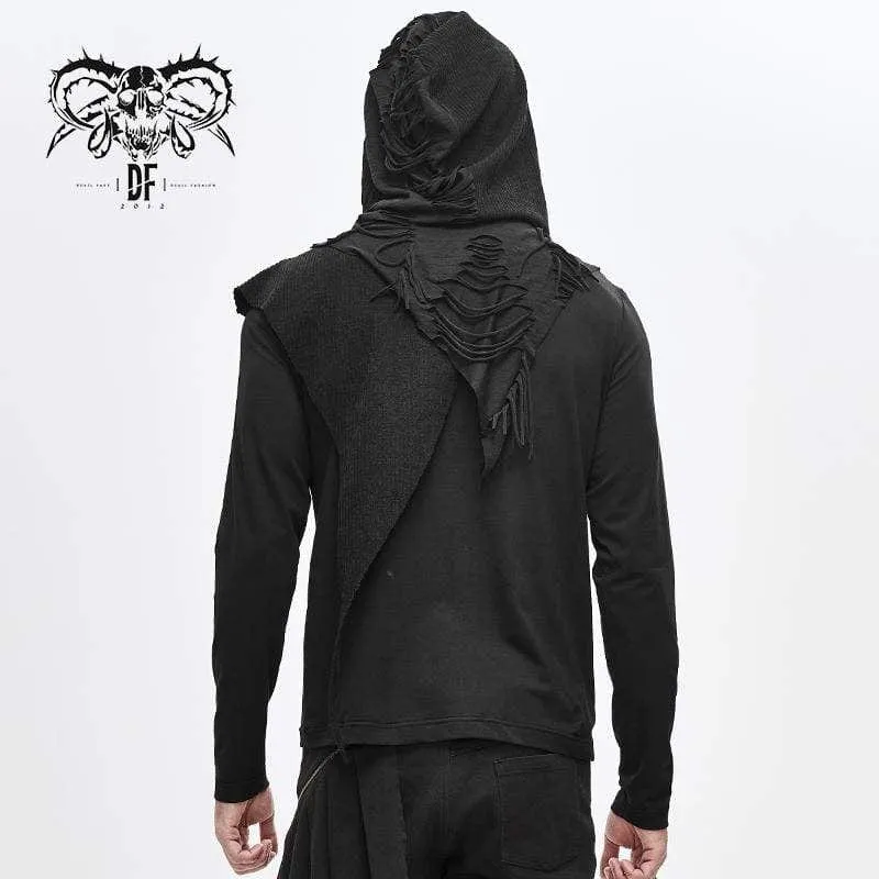 Men's Grunge Punk Long Sleeved Cutout Tassel Hoodies