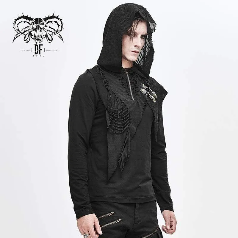 Men's Grunge Punk Long Sleeved Cutout Tassel Hoodies