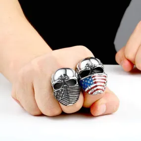 Men's Punk American Flag Skull Rings